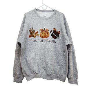 Tis' The Season Pumpkin Spice Leaves Football Stars Unisex Sweatshirt Size L